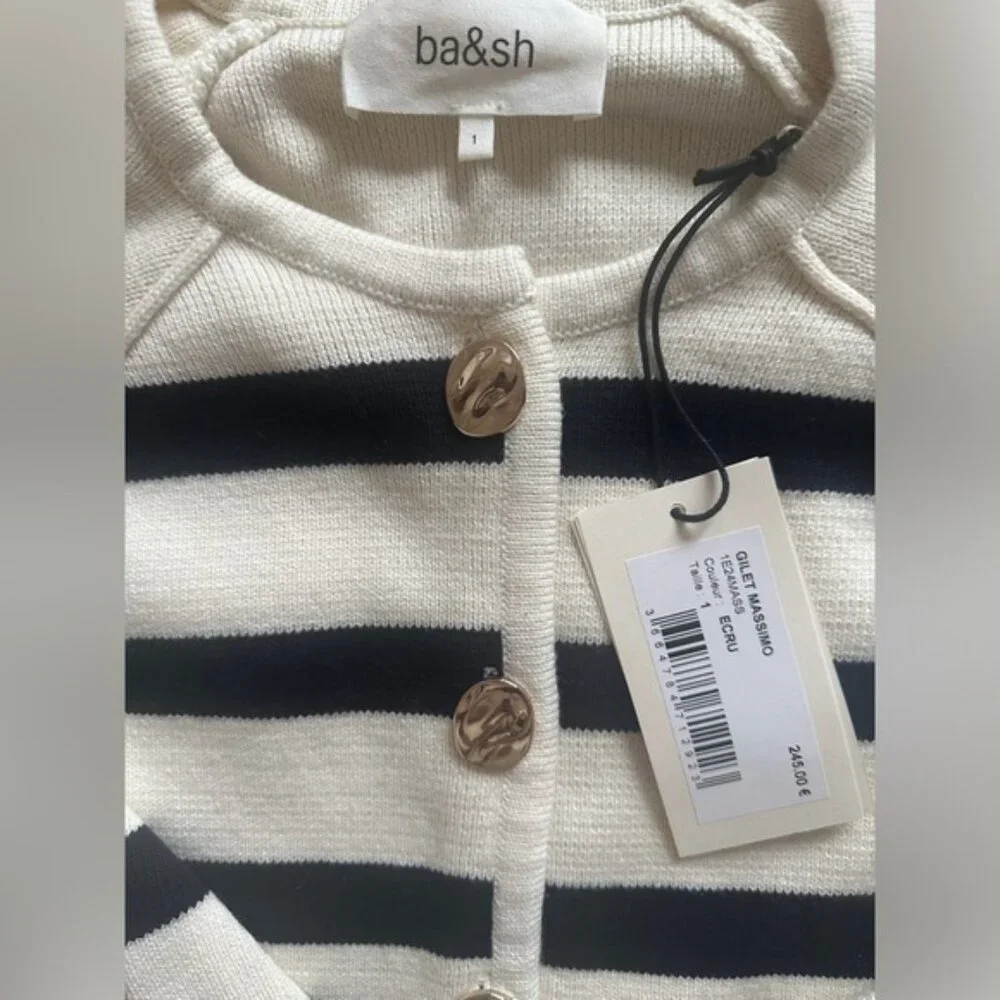 NWT Ba&sh Bash Massimo Striped Cardigan Black White Ecru | size 1 / S - Picture 7 of 11